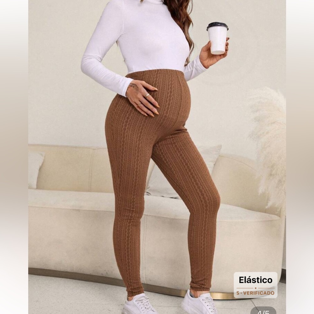 SHEIN Brown Ribbed Leggings High-Waisted Stretch